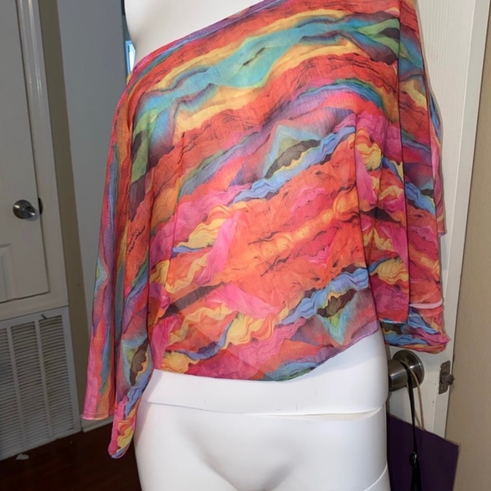 Rainbow Sheer One Shoulder Blouse Top
